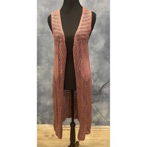 Moral Fiber Knit Sleeveless Duster Cardigan Open Front Mauve Longline Vest L